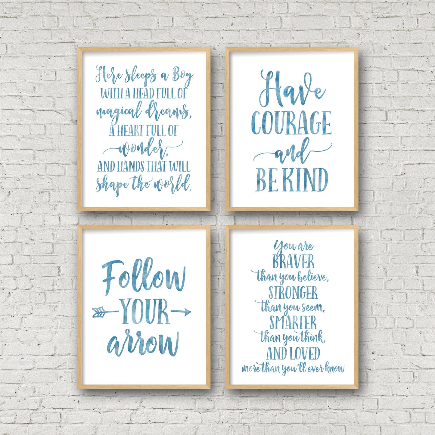 Set of 4, Here Sleeps A Boy,Have Courage And Be Kind,Boys Nursery Wall Art Decor