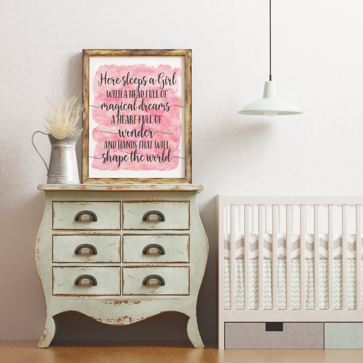 Here Sleeps a Girl With a Head Full of Magical Dreams, Pink Nursery Wall Art
