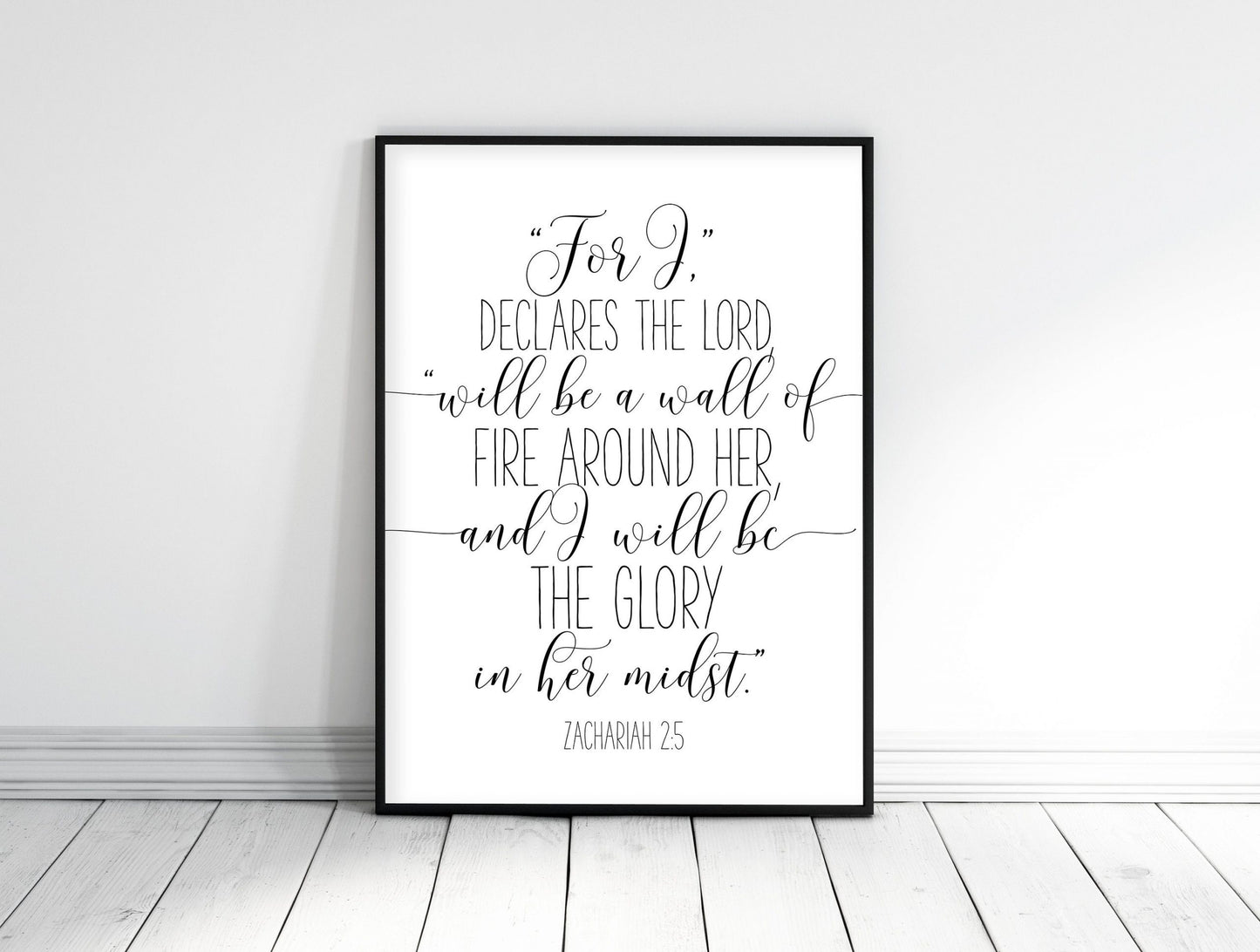 I Will Be A Wall Of Fire Around Her, Zachariah 2:5, Nursery Bible Verse Printable Art, Girls Room