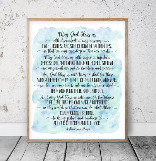 May God Bless Us, Franciscan Prayer Print, Printable Bible Verses, Scripture Wall Art Room Decor