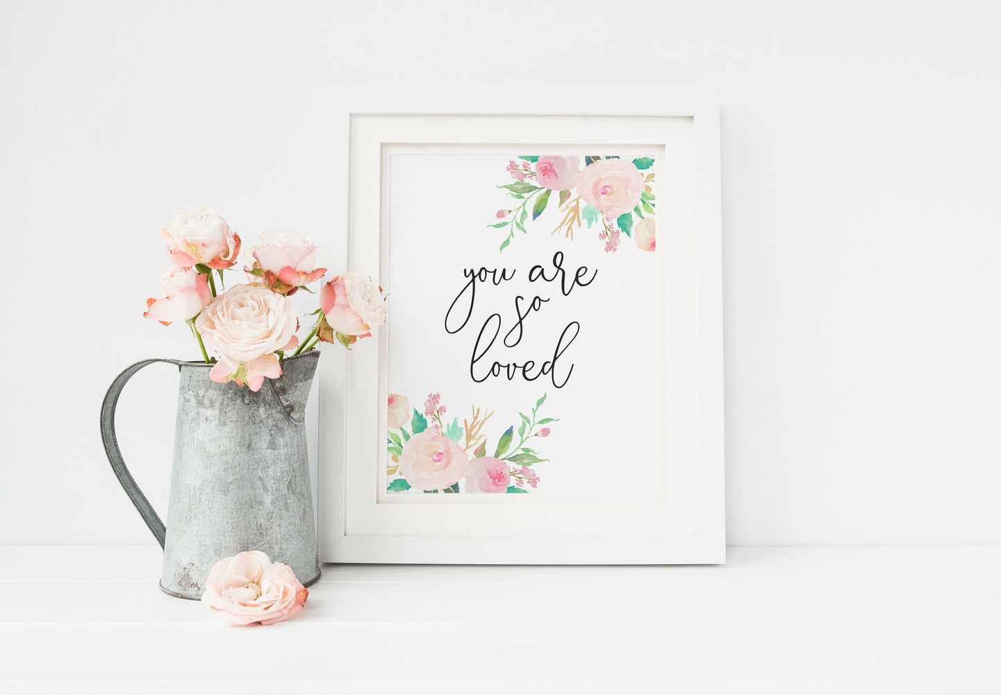 You Are So Loved Nursery Print, Pink Watercolor Print Nursery Decor Flowers Art