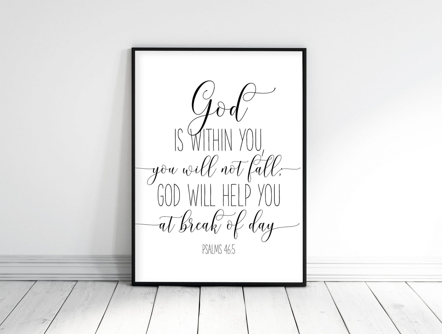 God Is Within You, You Will Not Fall, Proverbs 46:5, Gift For Her, Nursery Bible Verse Print Wall Art