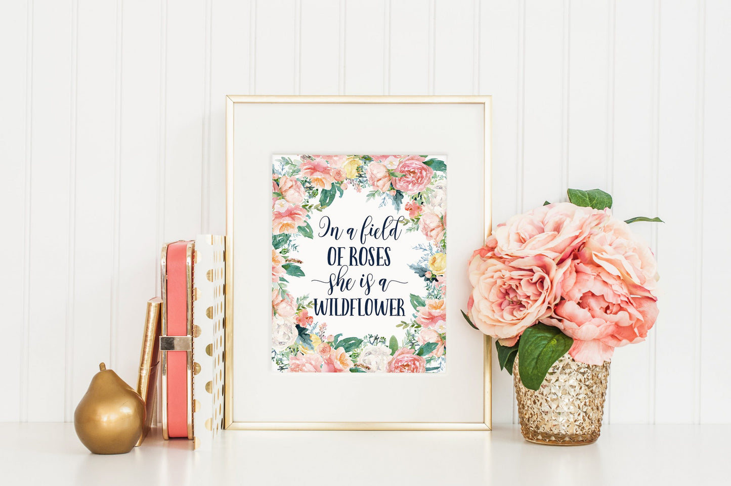 In A Field Of Roses She Is Wildflower, Blue Flowers Print, Girls Room Art Decor