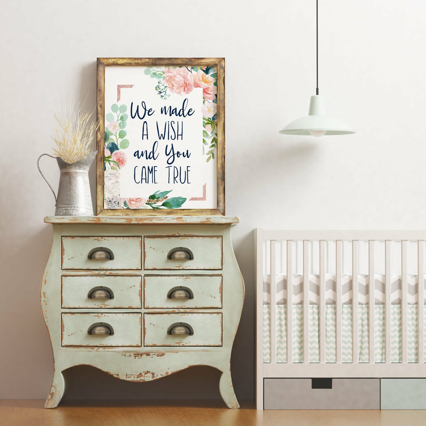 We Made A Wish And You Came True Printable Nursery Wall Art,Floral Watercolor