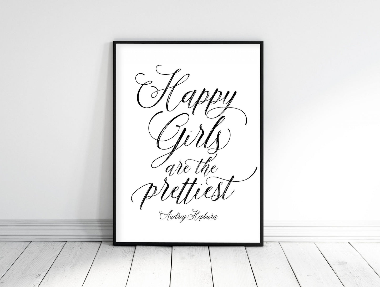 Audrey Hepburn Quote Happy Girls are the Prettiest, Girl Quotes Room Decor