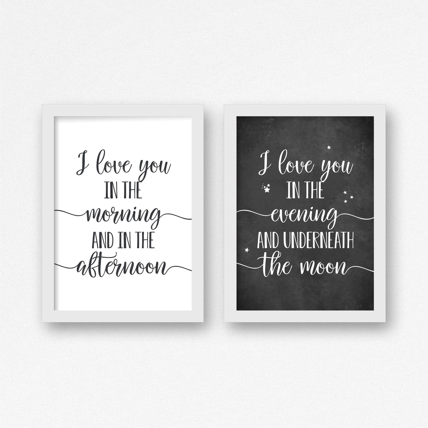 Set of 2, I Love You In The Morning & Afternoon, Nursery Prints, Kids Room Decor