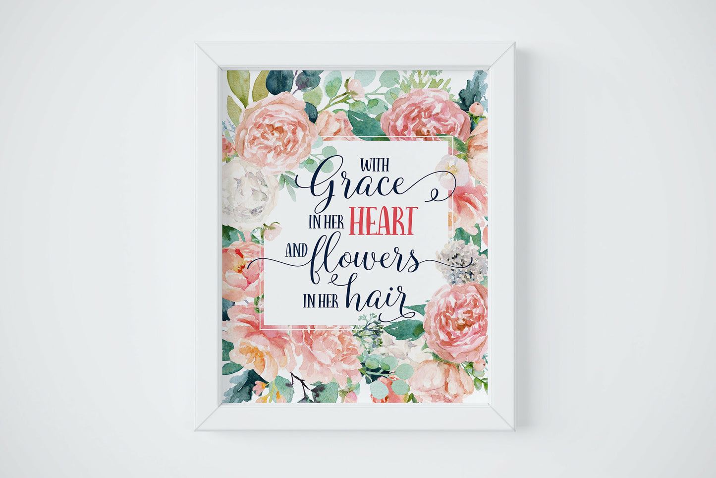 With Grace in Her Heart and Flowers in Her Hair, Pink Green Nursery Art Decor