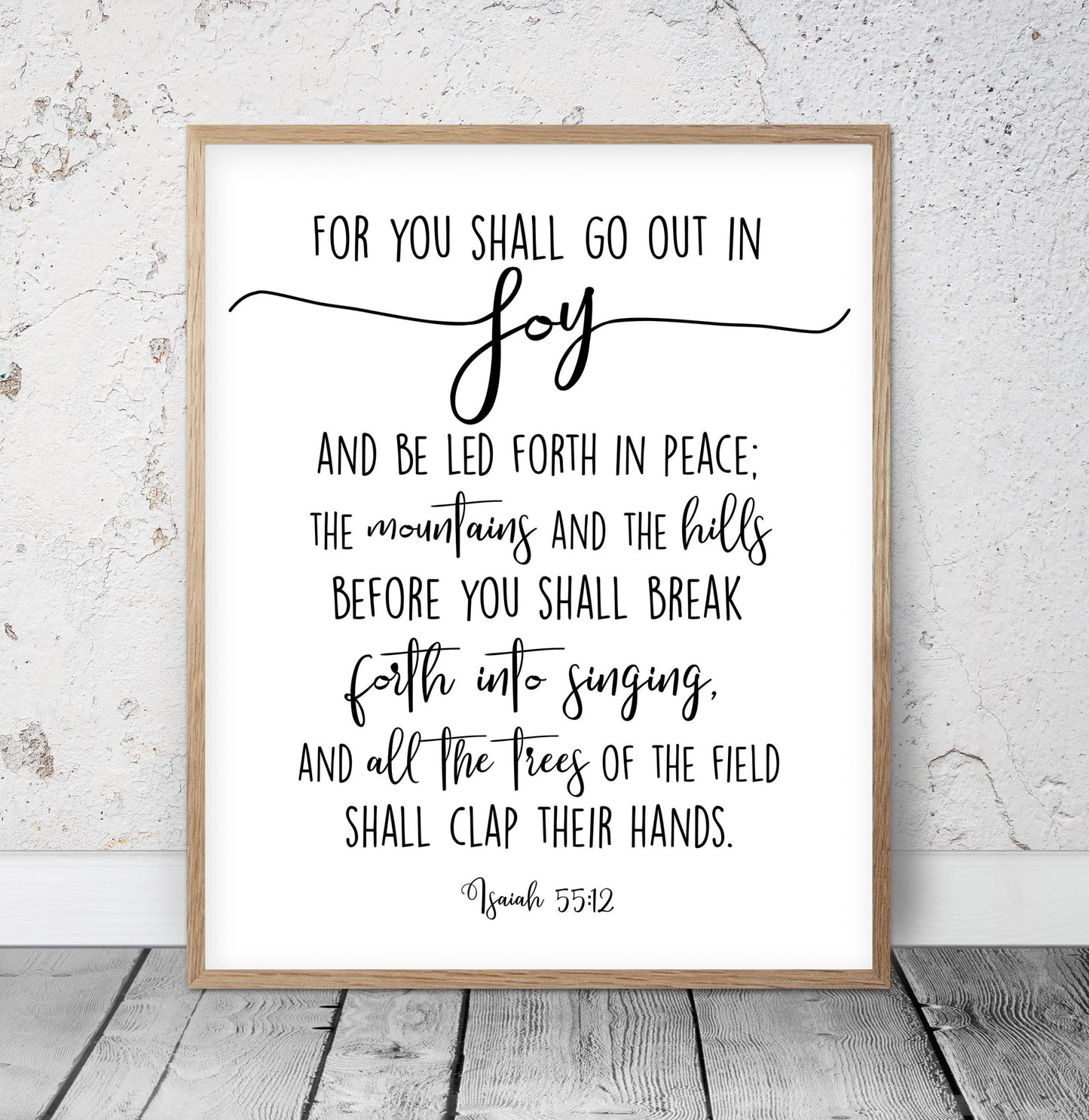 For You Shall Go Out In Joy, Isaiah 55:12, Bible Verse Printable, Lutheran Art, Wall Art Decor