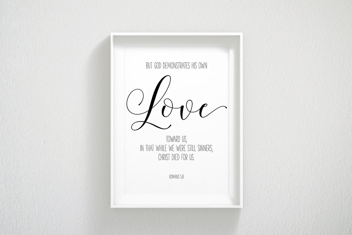 God demonstrates his own love, Romans 5:8 Bible Verse Printable Wall Art,Nursery Bible Quotes