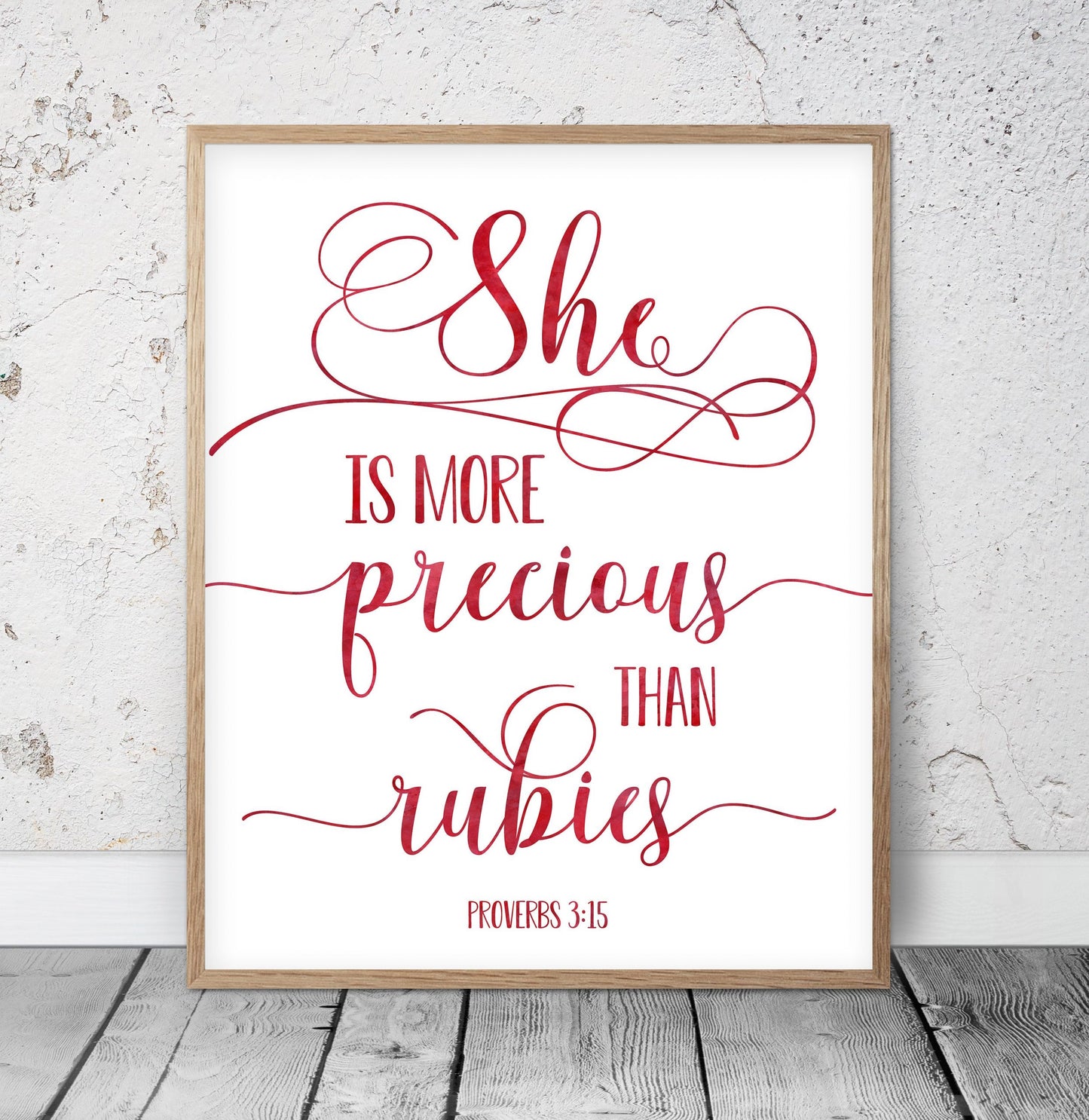 She Is More Precious Than Rubies, Proverbs 3:15, Bible Verse Printable Wall Art,Nursery Bible Quotes