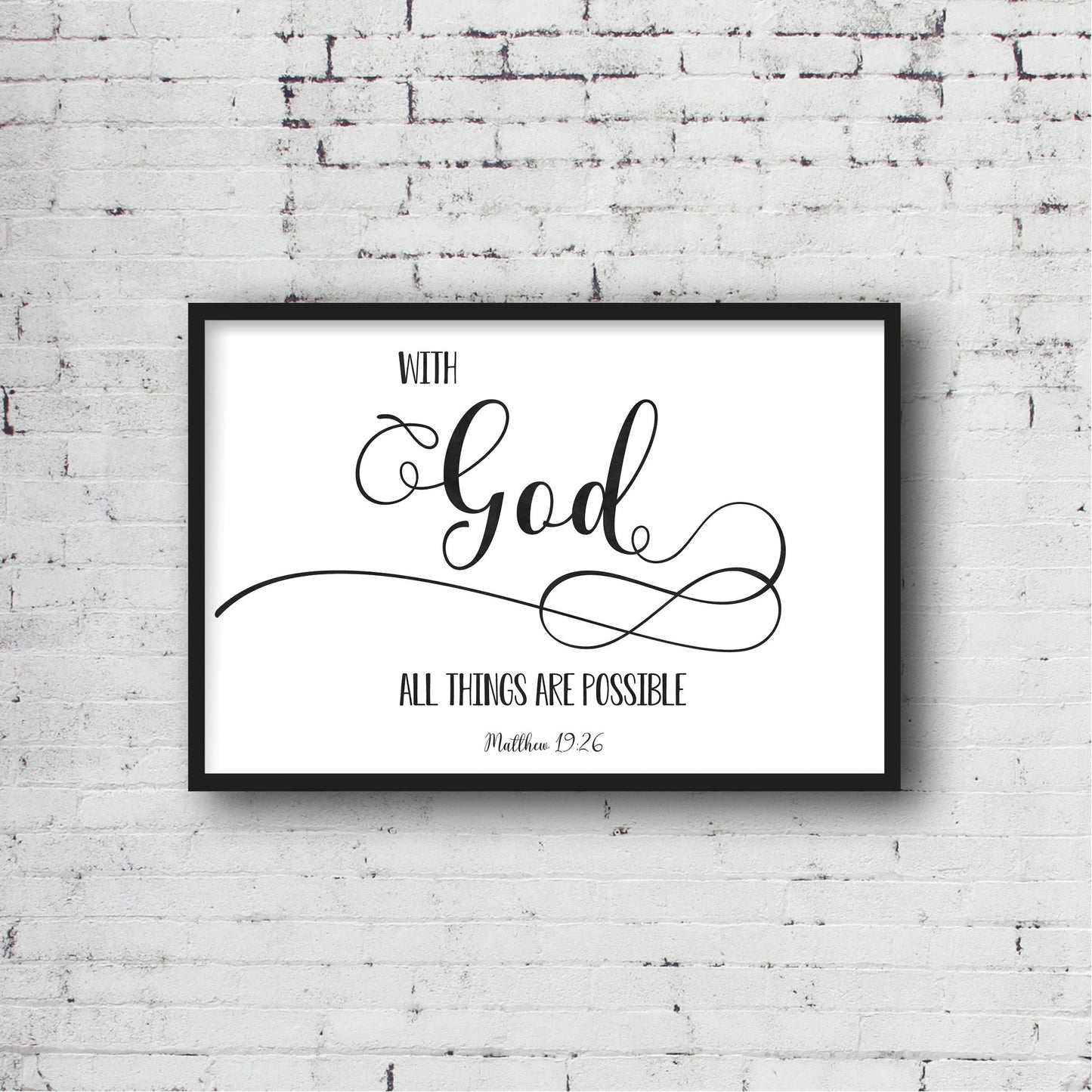 With God All Things Are Possible, Matthew 19:26, Bible Verse Print Wall Art, Nursery Bible Quotes
