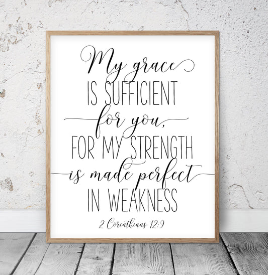 My Grace is Sufficient for You, 2 Corinthians 12:9, Printable Bible Verses, Scripture Wall Art
