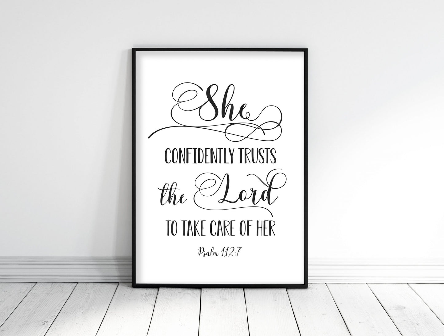 She Confidently Trusts The Lord, Psalm 112:7 Bible Verse Printable Wall Art,Nursery Bible Quotes
