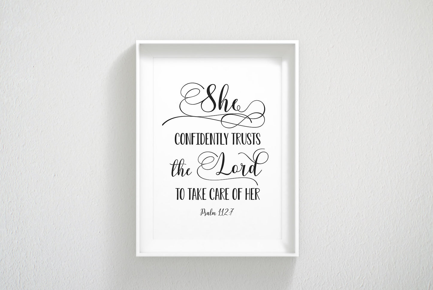 She Confidently Trusts The Lord, Psalm 112:7 Bible Verse Printable Wall Art,Nursery Bible Quotes