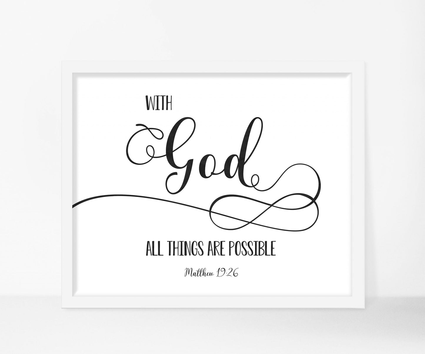 With God All Things Are Possible, Matthew 19:26, Bible Verse Print Wall Art, Nursery Bible Quotes