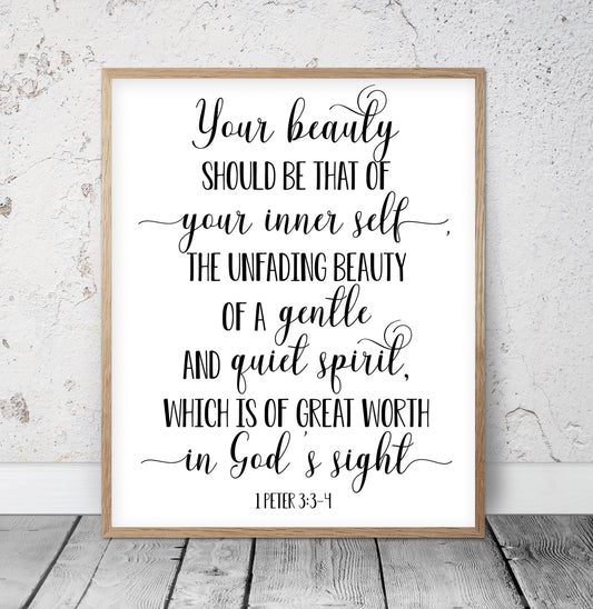 Your Beauty Should Be That, 1 Peter 3 3-4, Bible Verse Printable Wall Art, Nursery Bible Quotes