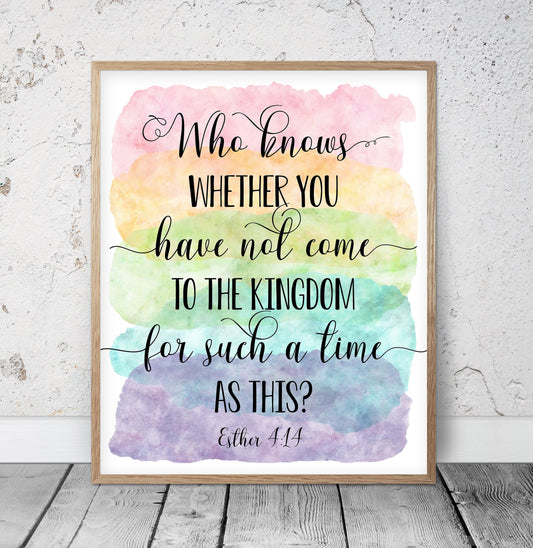 For Such A Time As This, Esther 4:14, Bible Verse Printable Wall Art,Nursery Bible Quotes