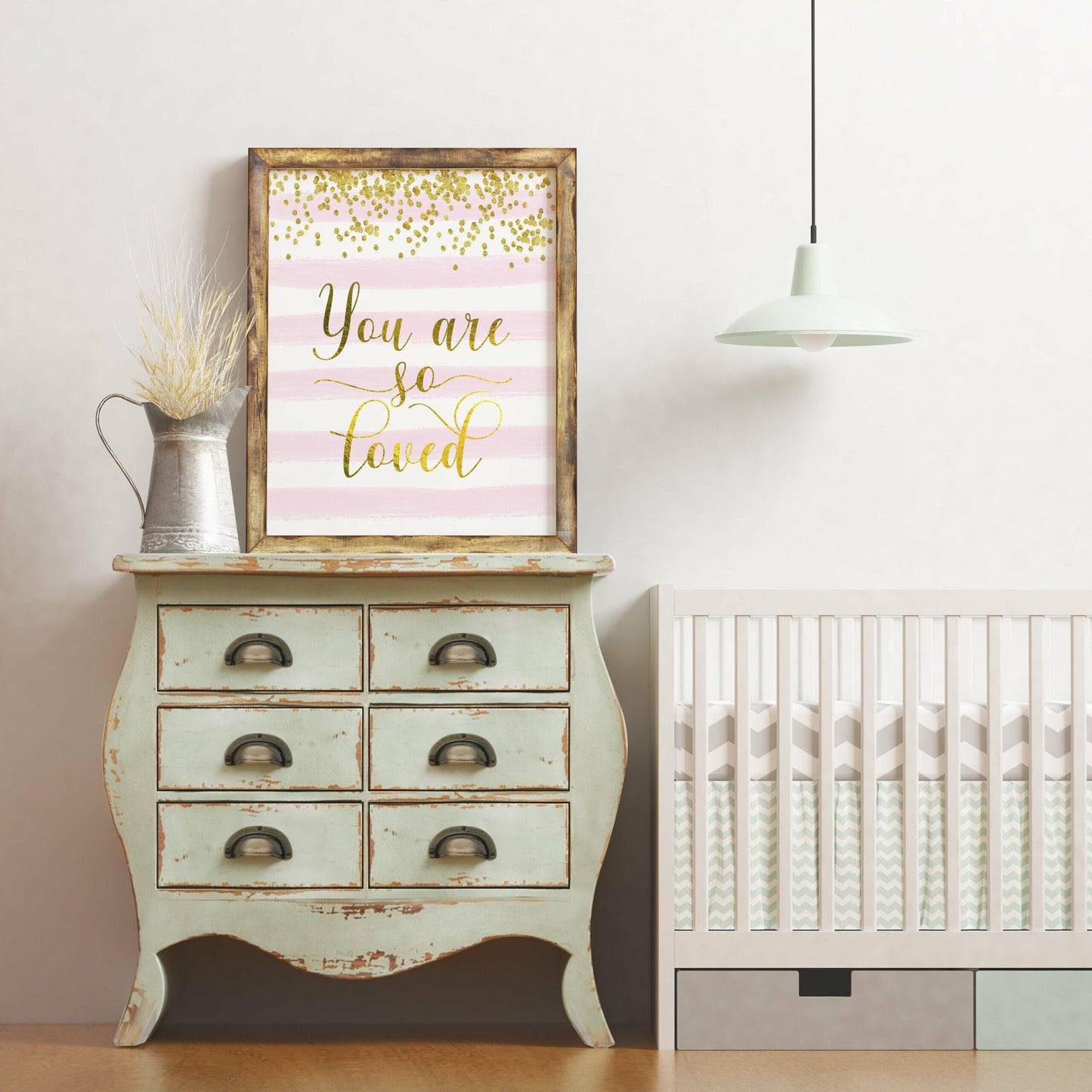 You Are Loved Printable Nursery Wall Art, Gold Nursery Bedroom Decor Quotes