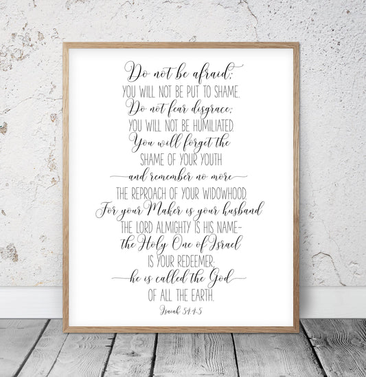 Do Not Be Afraid, Isaiah 54:4, Bible Verse Printable Wall Art, Christian Gifts, Bible Quotes Wall Art