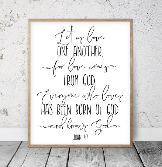 1 John 4:7, Let Us Love One Another, Bible Verse Printable Wall Art, Nursery Decor, Bible Quotes