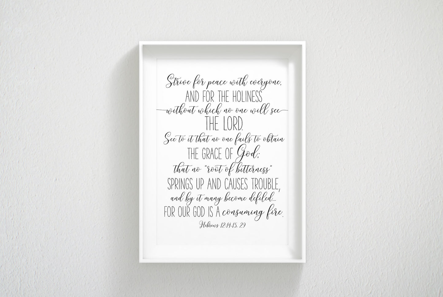 Strive For Piece For Everyone, Hebrews 12:14, Bible Verse Printable Wall Art,Nursery Bible Quotes