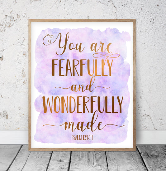 You Are Fearfully And Wonderfully Made, Psalm 139:14, Bible Verse Printable, Nursery Decor Girl