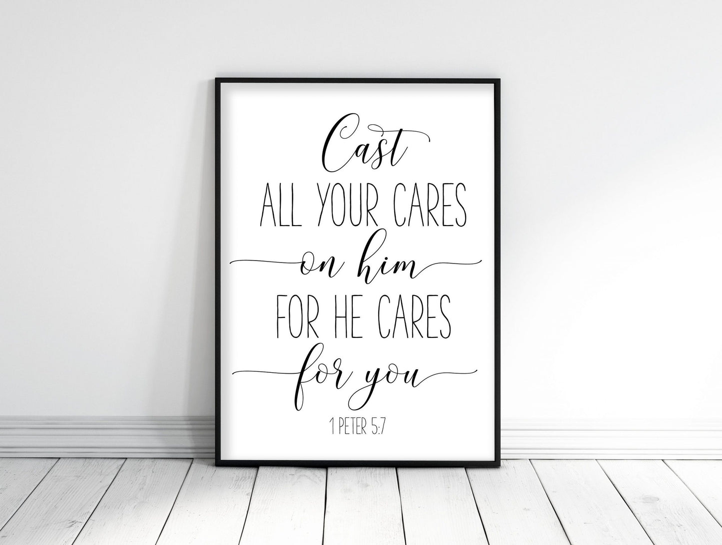 Cast All Your Cares On Him For He Cares For You, 1 Peter 5:7, Bible Verse Printable