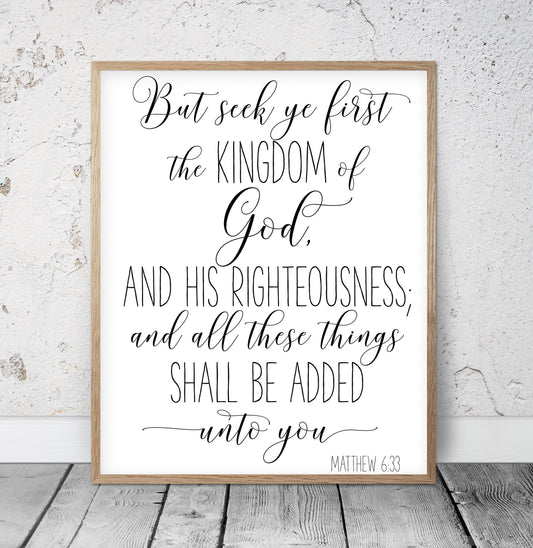 But Seek Ye First the Kingdom Of God, Matthew 6:33, Bible Verse Printable,Nursery Decor,Room Art