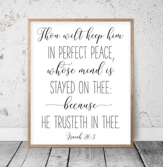 You Will Keep In Perfect Peace, Isaiah 26:3, Bible Verse Printable Wall Art Nursery Room Decor