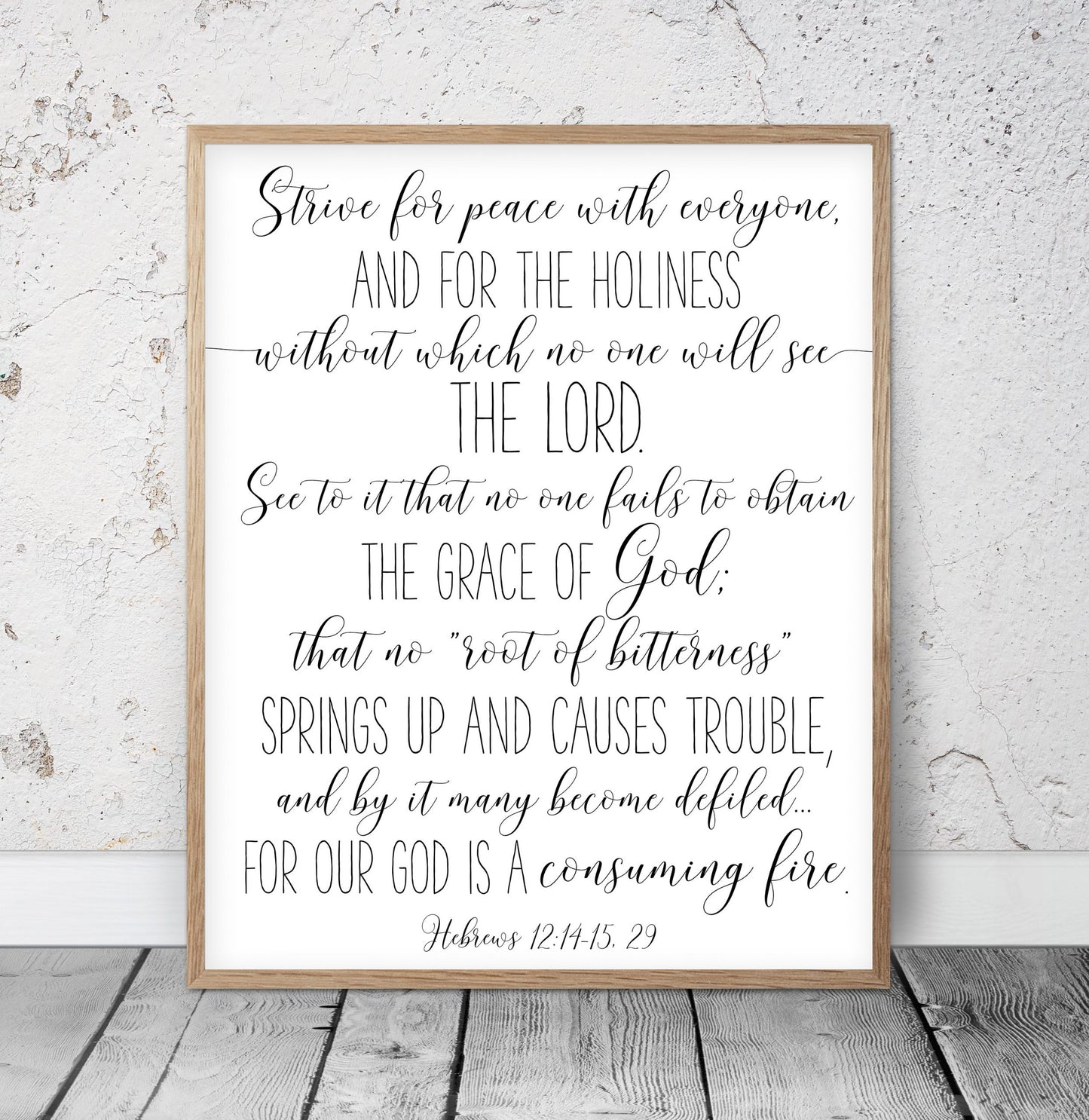 Strive For Piece For Everyone, Hebrews 12:14, Bible Verse Printable Wall Art,Nursery Bible Quotes