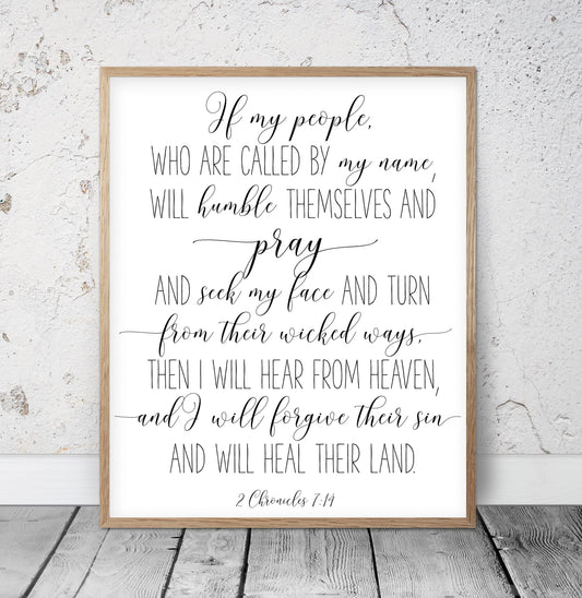 2 Chronicles 7:14 If My People Who Are Called By My Name, Bible Verse Printable Wall Art, Christian Gifts, Nursery Bible Quotes, Scripture