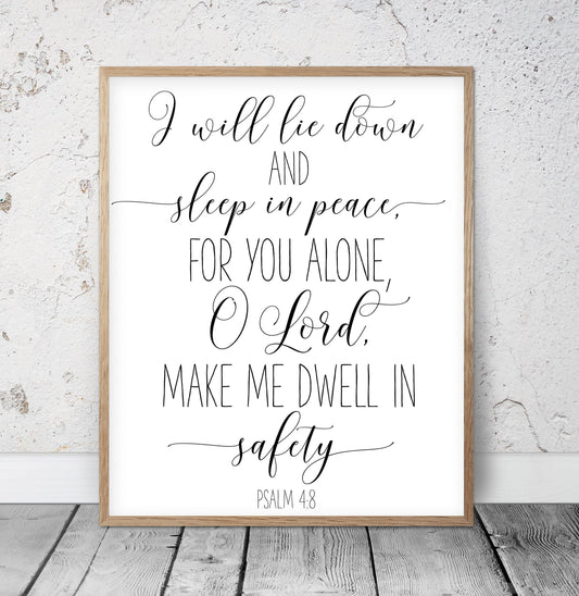 I Will Lie Down And Sleep In Piece, Psalm 4:8, Bible Verse Printable Wall Art,Nursery Bible Quotes