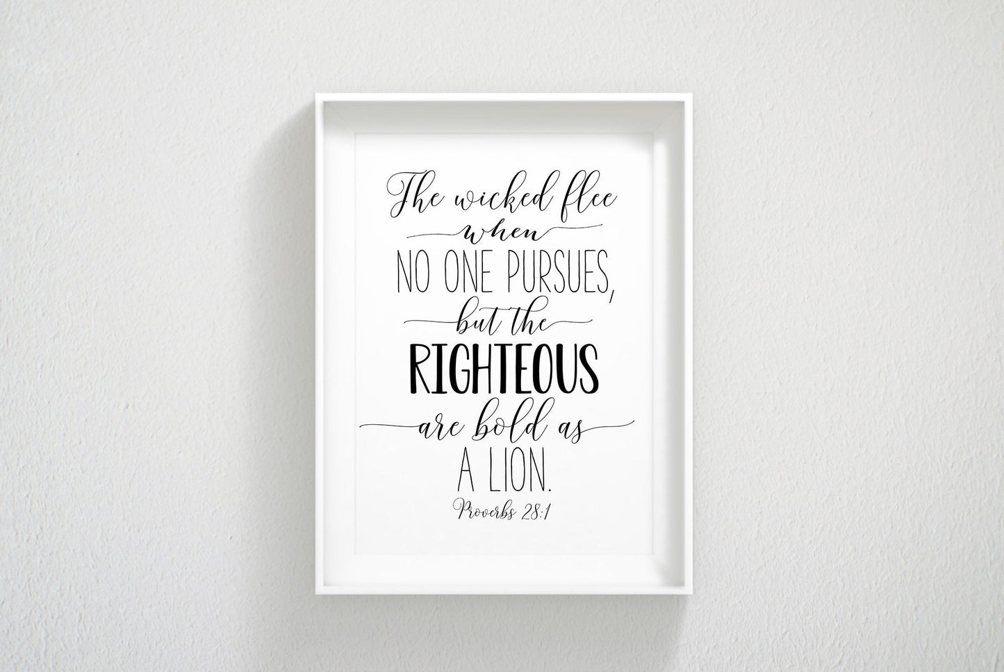 The Righteous are Bold as a Lion, Proverbs 28:1, Bible Verse Printable, Christian Gifts, Nursery Decor