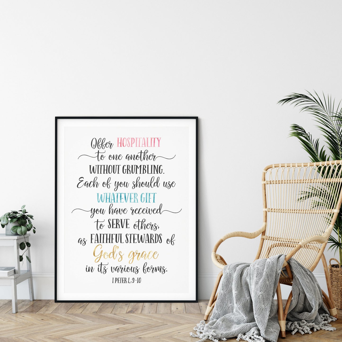 Offer Hospitality To One Another, 1 Peter 4:9-10, Bible Verse Printable, Nursery Decor