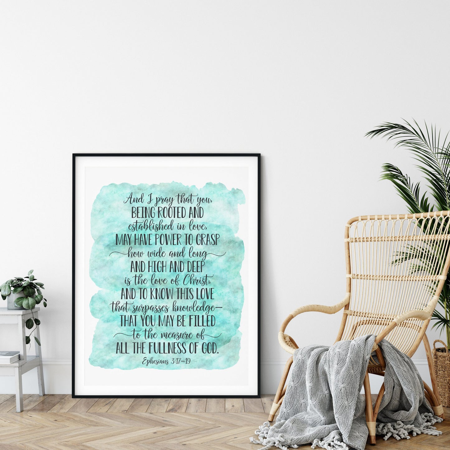 Rooted and Established In Love, Ephesians 3:17-19, Catholic Prayer, Bible Verse Print, Nursery Decor