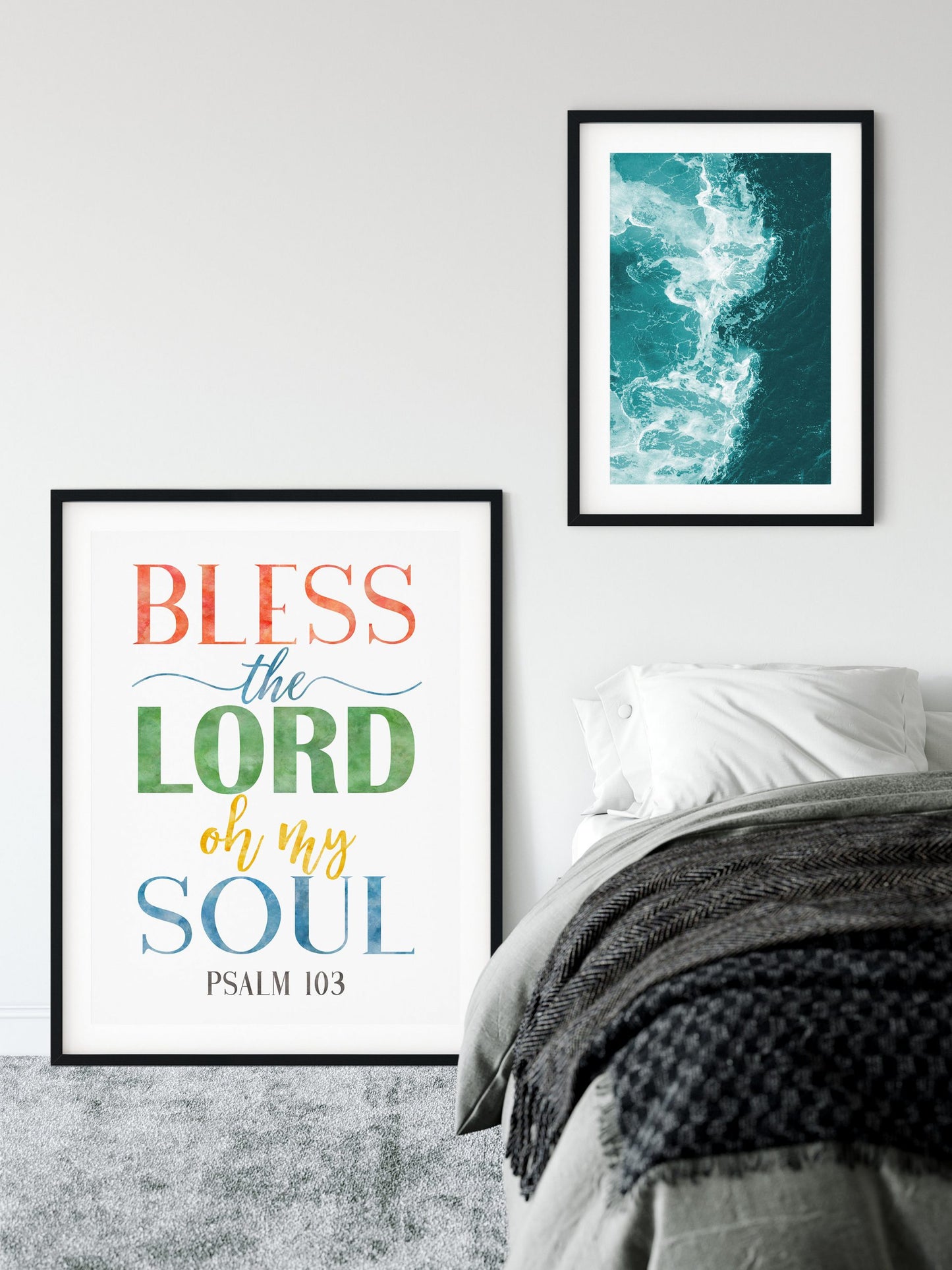 Bible Verse Art Bless The Lord Oh My Soul, Psalm 103, Scripture Quote, Christian Wall Art