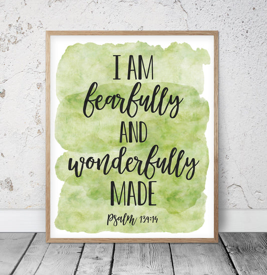 I Am Fearfully And Wonderfully Made, Psalm 139:14, Printable Scripture Wall Art, Bible Verse Prints