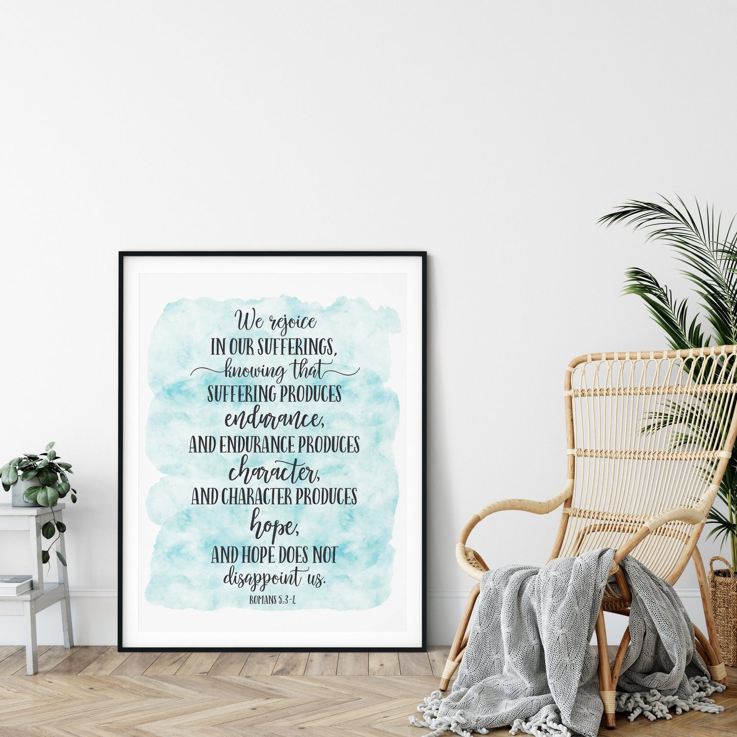 We Rejoice In Our Sufferings, Romans 5, Bible Verse Printable, Nursery Decor Kids Wall Art Decor