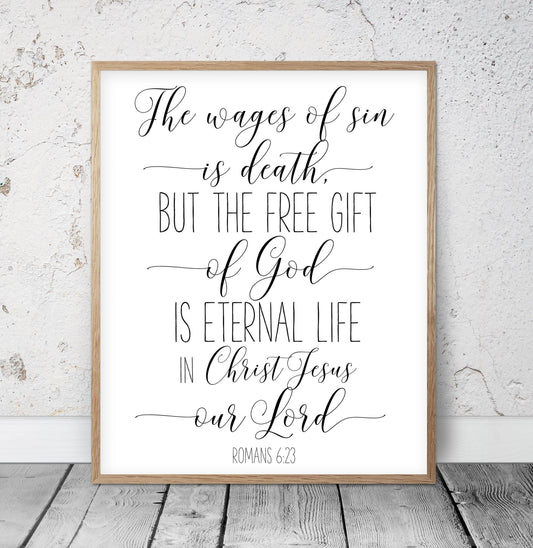 Eternal Life, Romans 6:23, Bible Verse Printable Wall Art, Christian Gifts, Nursery Decor Wall Art