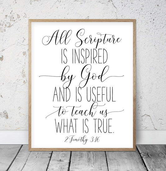 All Scripture Is Inspired By God, Romans 10:9, Bible Verse Printable Wall Art,Nursery Decor Print