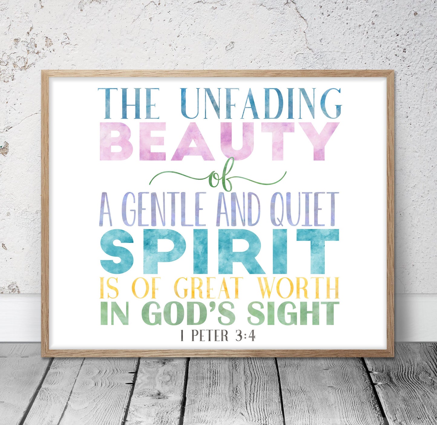 The Unfading Beauty Of A Gentle And Quiet Spirit, 1 Peter 3:4, Bible Verse Printable, Nursery Decor