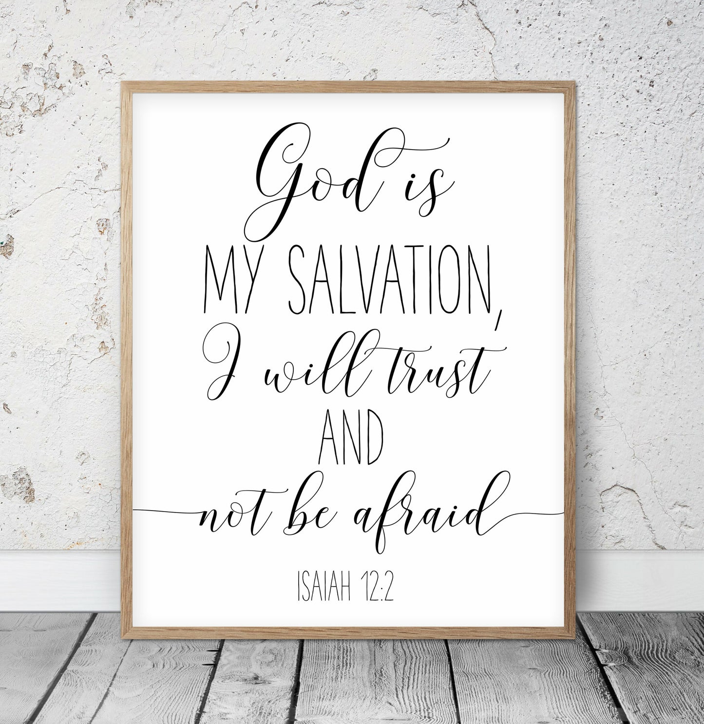 God Is My Salvation I Will Trust, Isaiah 12:2, Bible Verse Printable Wall Art, Christian Gifts, Kids Decor