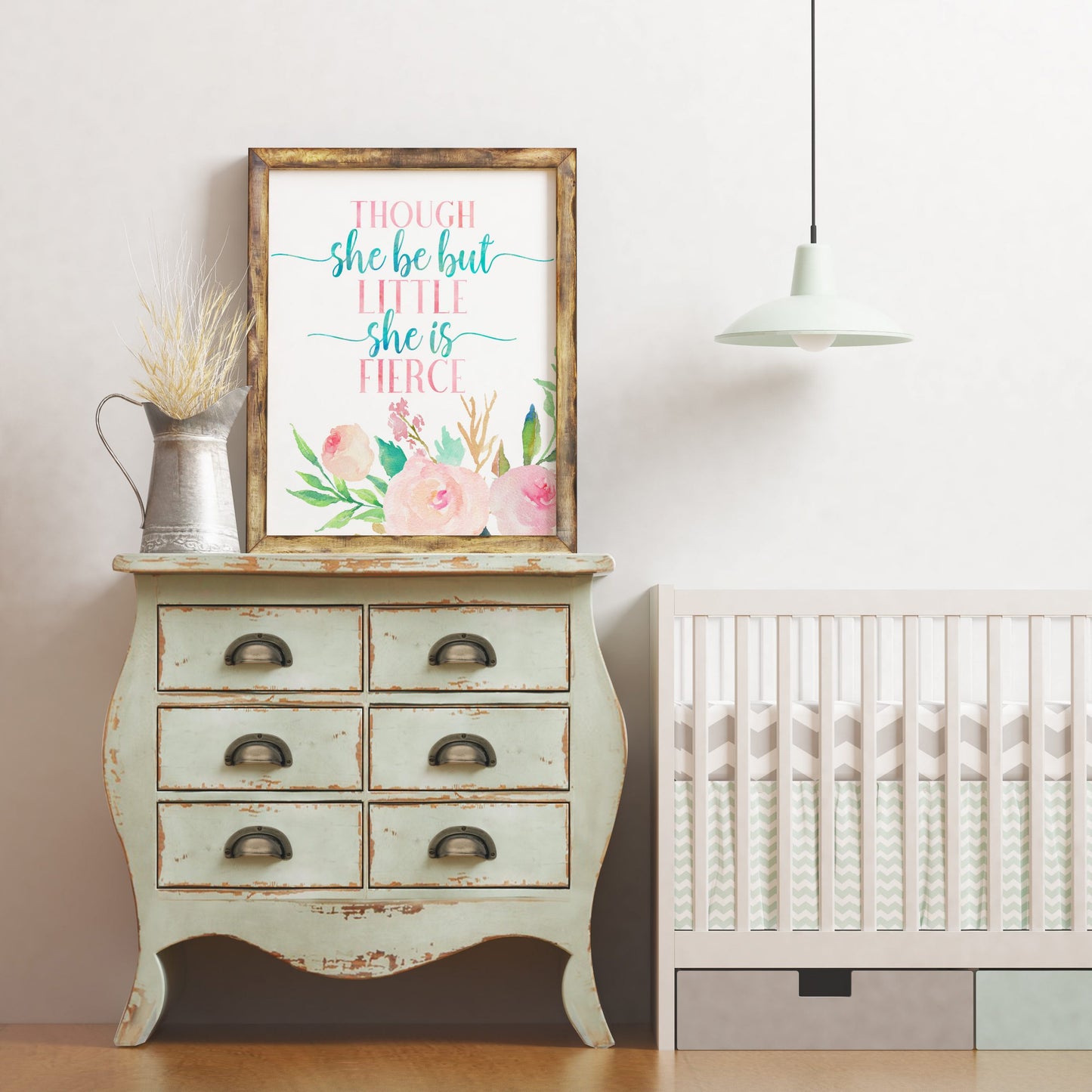 Though She Be But Little She Is Fierce, Nursery Floral Printable Wall Art Decor