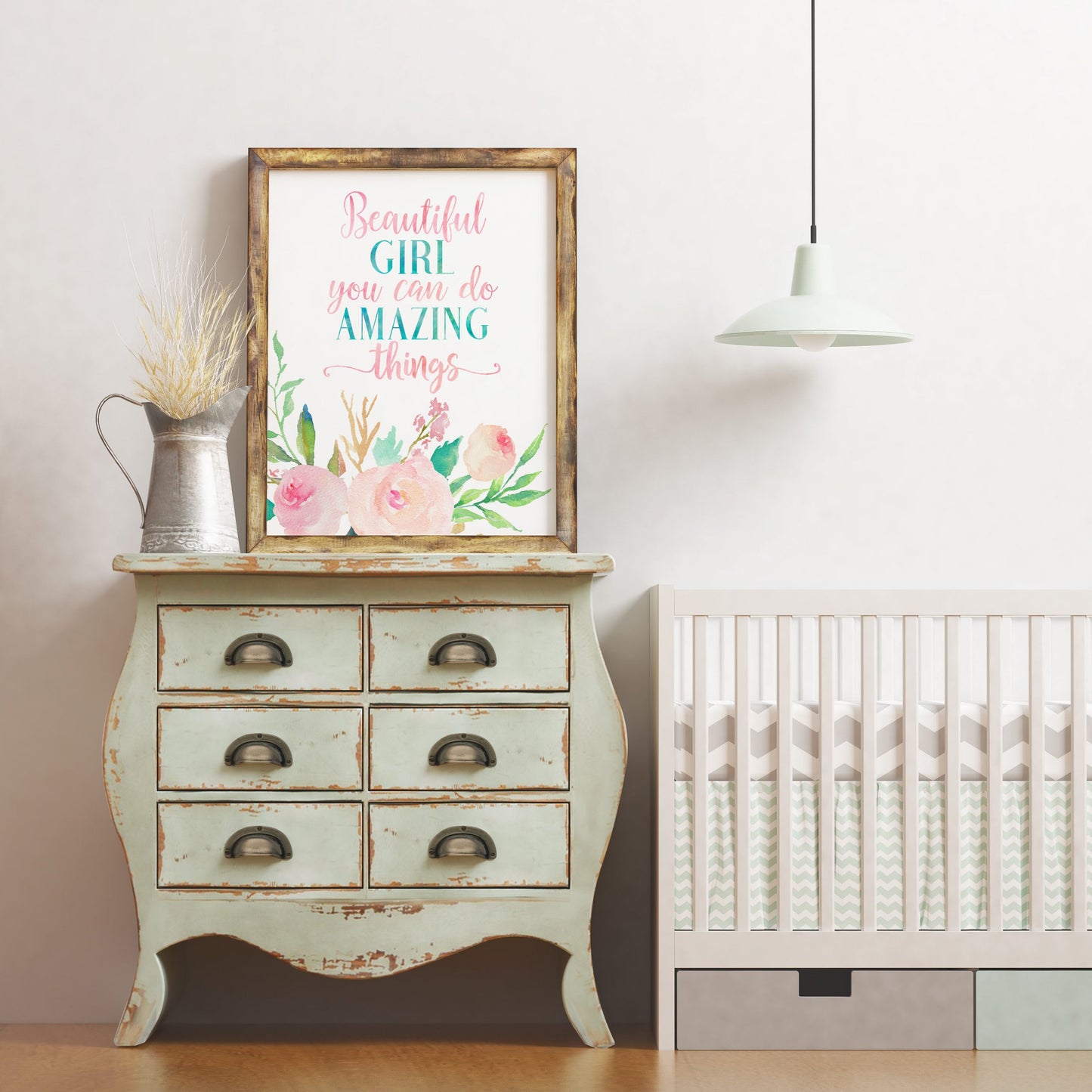 Beautiful Girl You Can Do Amazing Things, Nursery Floral Printable Wall Art Decor