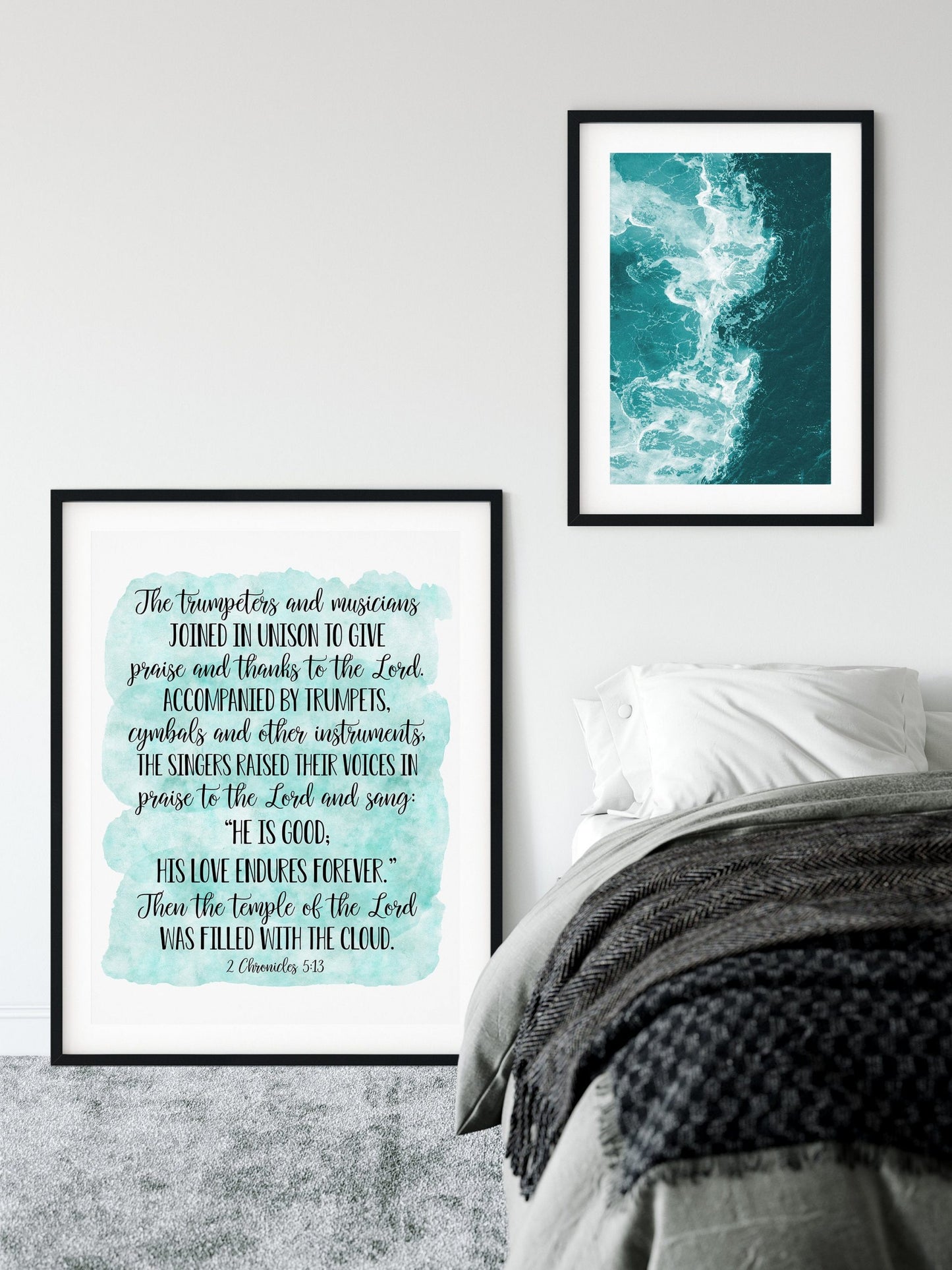 He Is Good His Love Endures Forever, 2 Chronicles 5:13, Printable Bible Verse Wall Art, Nursery Decor