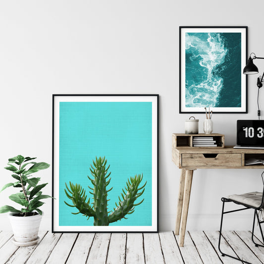 Cactus Print, Blue Wall Art, Cactus Plant Photo, Arizona Print, Home Decor Print