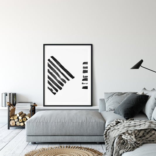 Black and White Abstract Brush Strokes Art Print, Room Wall Art Decor