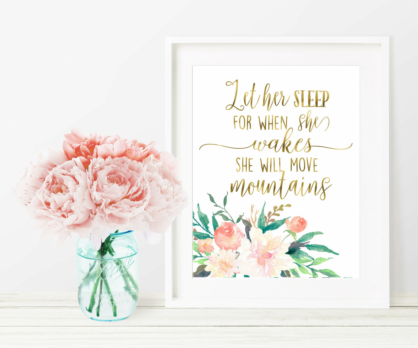 Let Her Sleep, Printable Nursery Wall Art Decor, Gold Nursery Decor Girl, Baby Gift