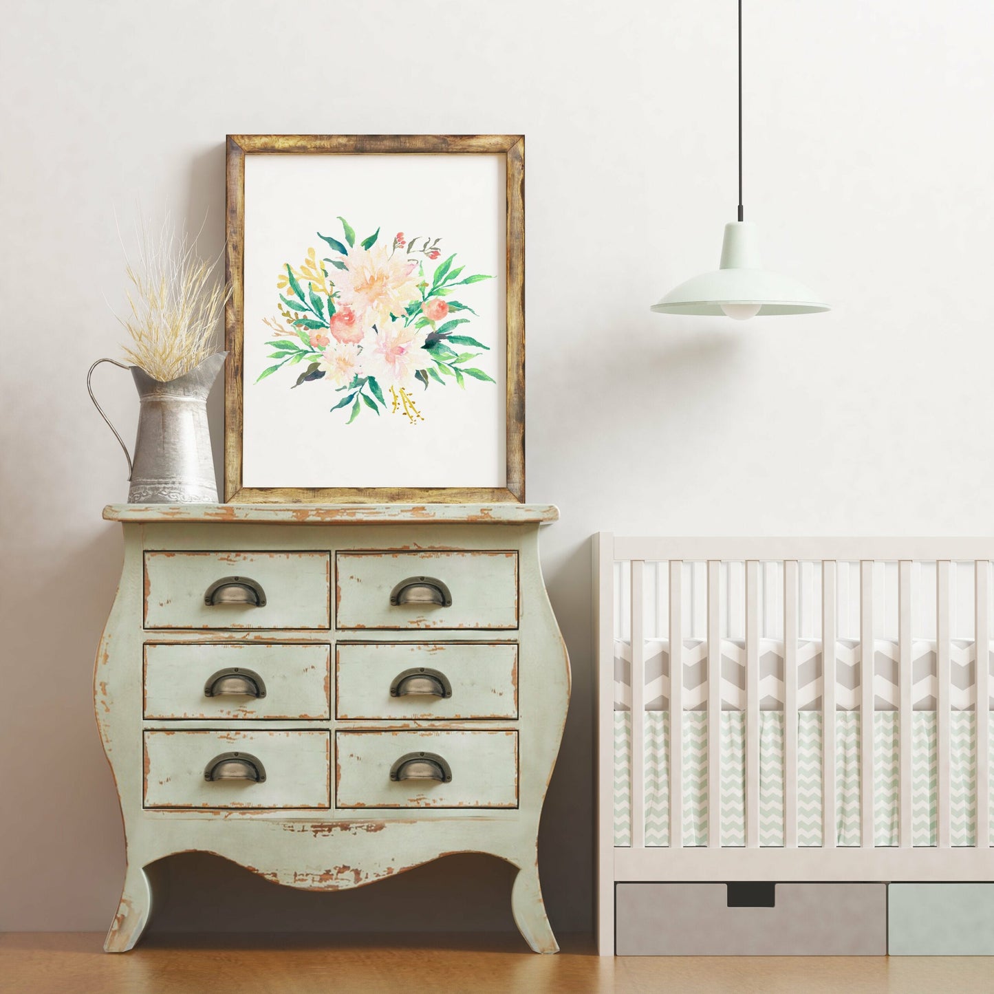 Pink Watercolor Flowers, Pink Cream Floral Nursery Decor, Pink Peony Bouquet