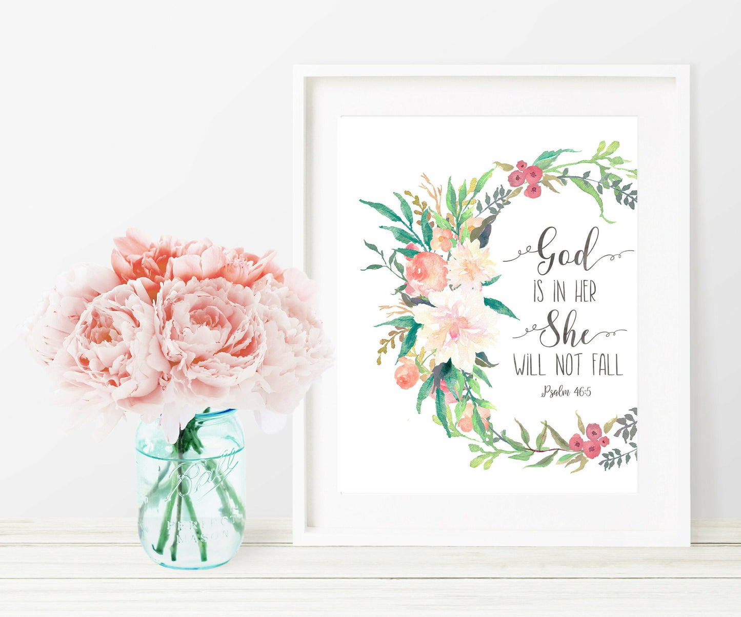 God Is In Her She Will Not Fall, Psalm 46:5,Nursery Bible Verse Print,Wall Art Decor
